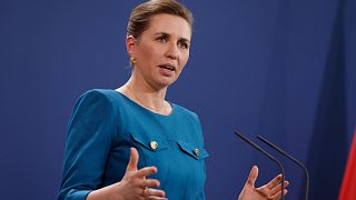 Danish Prime Minister Mette Frederiksen at the Chancellery, in Berlin, Germany, Feb. 9, 2022.
