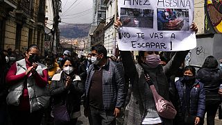 Manifestantes a favor del juicio contra Jeanine Áñez, 10/2/2022, La Paz, Bolivia