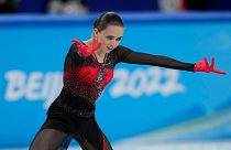 Kamila Valieva of the Russian Olympic Committee competes in the women's team free skate program during the figure skating competition at the 2022 Winter Olympics, Feb. 7, 2022