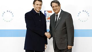 Συνάντηση του προέδρου της Κυπραικής Δημοκρατία ςΝίκου Αναστασιάδη με τον Εμανουέλ Μακρόν στο περιθώριο της διάσκεψης «Ένας Ωκεανός» στη Βρέστη της Γαλλίας