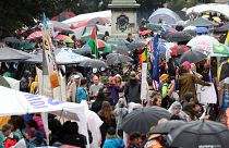 المتظاهرون ضد لقاح كوفيد يحتشدون في ساحة البرلمان في ويلينغتون- نيوزيلندا. 