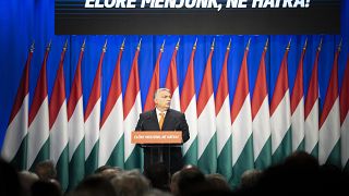  Orbán Viktor miniszterelnök évértékelő beszédet tart a Várkert Bazárban 2022. február 12-én.