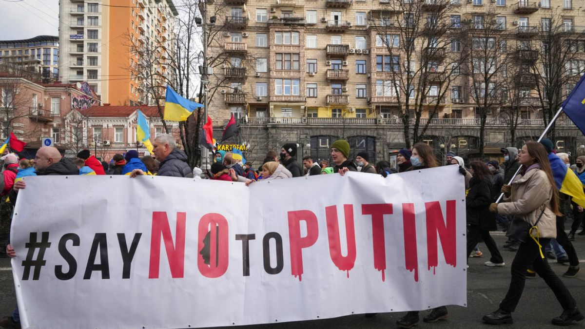 Ukrayna'da Rusya'ya karşı düzenlenen bir proteto