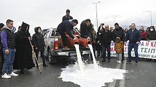 Протесты греческих фермеров: шоссе залили молоком