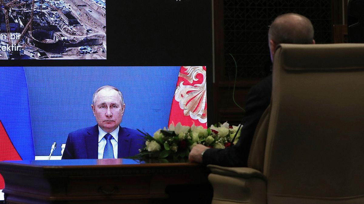 Cumhurbaşkanı Erdoğan'ın, Rusya Devlet Başkanı Putin ile video konferans yoluyla görüşmesi.