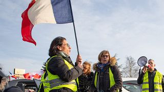 Участники французской "Колонны свободы" в Фаш-Тюмениль, на границе с Бельгией, 13 февраля 2022 г.