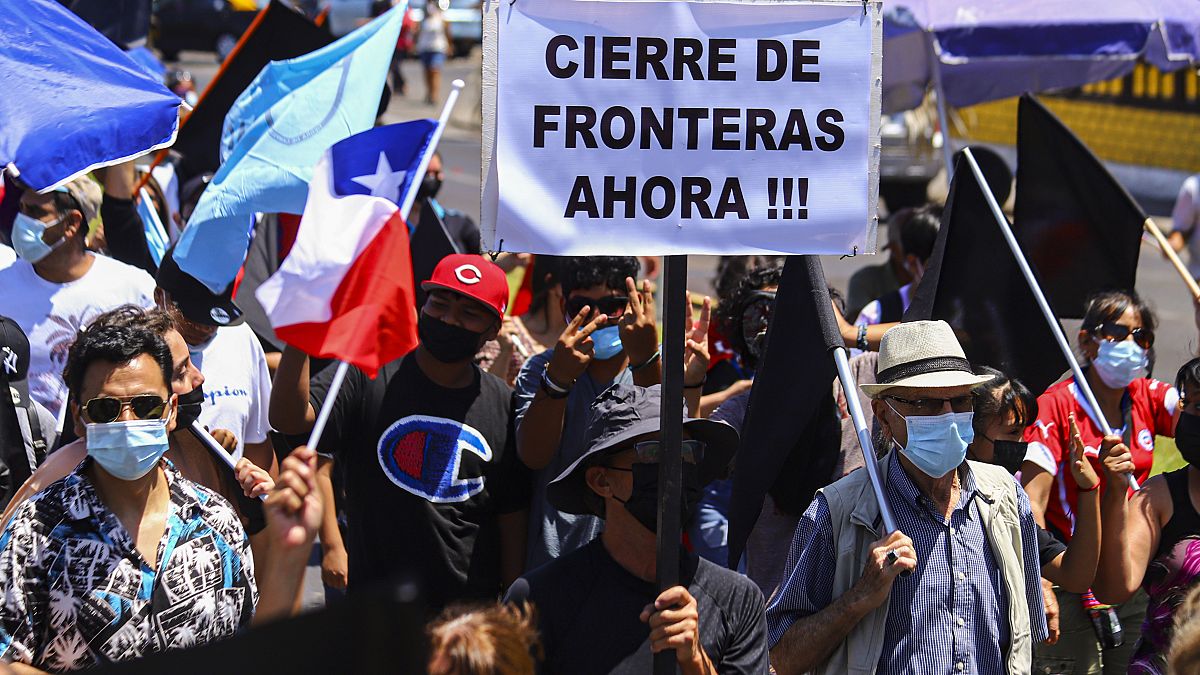Una marcha contra la migración ilegal, en Iquique, Chile, el 30 de enero de 2022.
