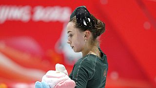 Kamila Valieva après une séance d'entraînement aux JO d'hiver de 2022, dimanche 13 février, à Pékin.