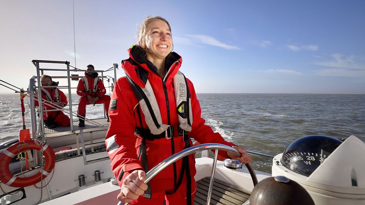 Sea Ranger Nina Hubers at the helm of SV Fantastiko