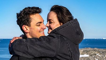 Polar explorers Peter Boyle and Dr Natasha Behrendorff celebrate their engagement in Antarctica