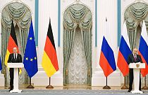 El canciller alemán, Olaf Scholz, y el presidente ruso, Vladímir Putin en el Kremlin, el 15 de febrero de 2022, pocos días antes de comenzar la invasión de Ucrania.