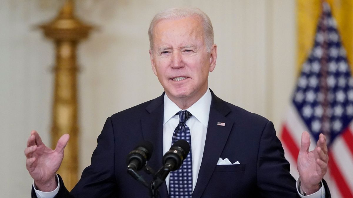 President Joe Biden speaks about Ukraine in the East Room of the White House, Tuesday, Feb. 15, 2022, in Washington.