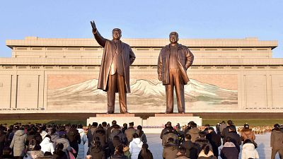Statues of Kim Il Sung and Kim Jong Il at Mansu Hill 