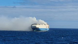 Pitcures showed clouds of smoke billowing from the vessel near the Azores archipielago.
