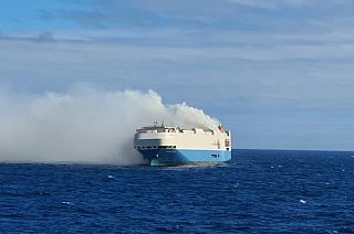 Pitcures showed clouds of smoke billowing from the vessel near the Azores archipielago.