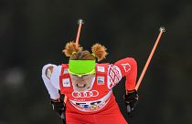 Валентина Каминская выступает за сборную Беларуси на этапе Кубка мира по лыжным гонкам в Давосе, декабрь 2014 г.