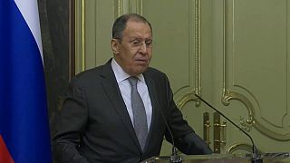 El ministro de exteriores ruso Serguéi Lavrov en la rueda de prensa tras la reunión con su homólogo italiano Luigi di Mail