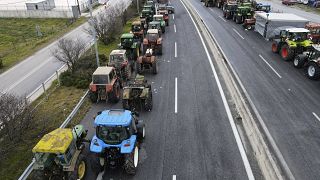 Manifestation d'agriculteurs à Tyrnavos, Grèce, le 13 février 2022