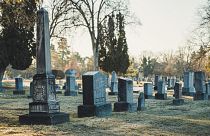 Tombstones in a grass field