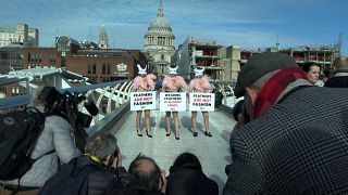 PETA protesters in London urge fashion industry to stop using feathers