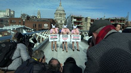 PETA protesters in London urge fashion industry to stop using feathers