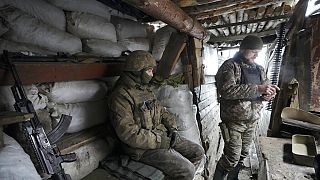 ukrán katonák az ukrán-orosz határ közelében