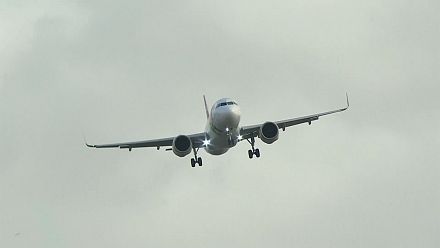 Planes struggle to land at Heathrow Airport as Storm Eunice hits London.