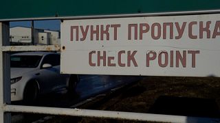 Checkpoint plate, on the Russian side of the border