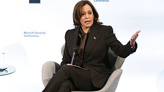 US Vice President Kamala Harris speaks during the Munich Security Conference