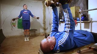 Ukrainian servicemen working out