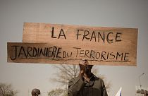 Manifestation des soutiens de la junte au pouvoir au Mali pour célébrer le départ des troupes françaises, le 19 février 2022 à Bamako, Mali