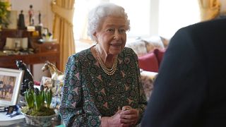 Queen Elizabeth II speaks during an audience at Windsor Castle where she met the incoming and outgoing Defence Service Secretaries, Wednesday Feb. 16, 2022.