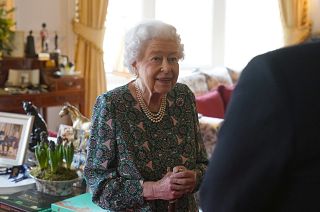 Queen Elizabeth II speaks during an audience at Windsor Castle where she met the incoming and outgoing Defence Service Secretaries, Wednesday Feb. 16, 2022.