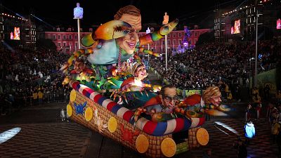 Floats and dancers taking part in Nice Carnival