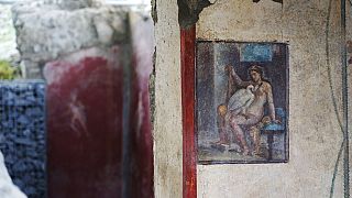 El fresco 'Leda y el cisne' en una estancia de Pompeya, Italia 18/2/2022