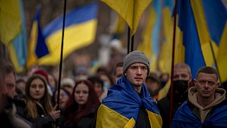 Demonstrálók február 20-án Ogyesszában, Ukrajnában