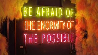 "Tem medo da enormidade do possível", uma obra em néon do artista Alfredo Jaaral