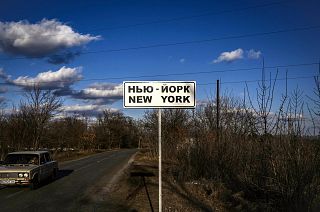 The former Soviet town of Novgorodske has reverted to its original name - New York - in a defiant response to the threat of Russian invasion