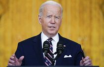 Joe Biden, président des Etats-Unis, s'exprimant au sujet de l'Ukraine à la Maison Blanche