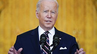 Joe Biden, président des Etats-Unis, s'exprimant au sujet de l'Ukraine à la Maison Blanche
