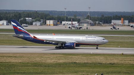 The Aeroflot Airbus A330 plane taxies out at Sheremetyevo airport, Moscow.