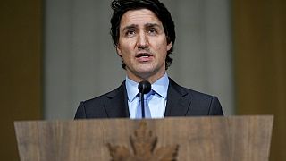 Justin Trudeau miniszterelnök beszél az ukrajnai helyzetről Ottawában 2022. február 22-én, kedden. 