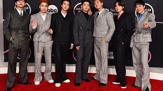 BTS arrives at the American Music Awards on Sunday, Nov. 21, 2021, at Microsoft Theater in Los Angeles