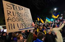 Manifestation contre Moscou devant l'ambassade de Russie à Londres, 23 février 2022. 