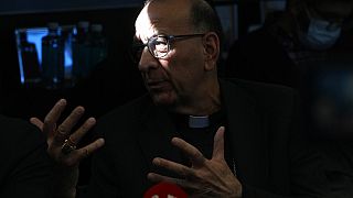 The President of the Spanish Episcopal Conference, Cardinal Juan Jose Omella speaks during a press conference in Madrid.