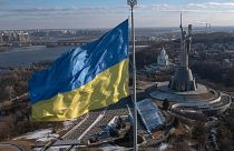 Ukraine's national flag waves above Kyiv earlier this month.