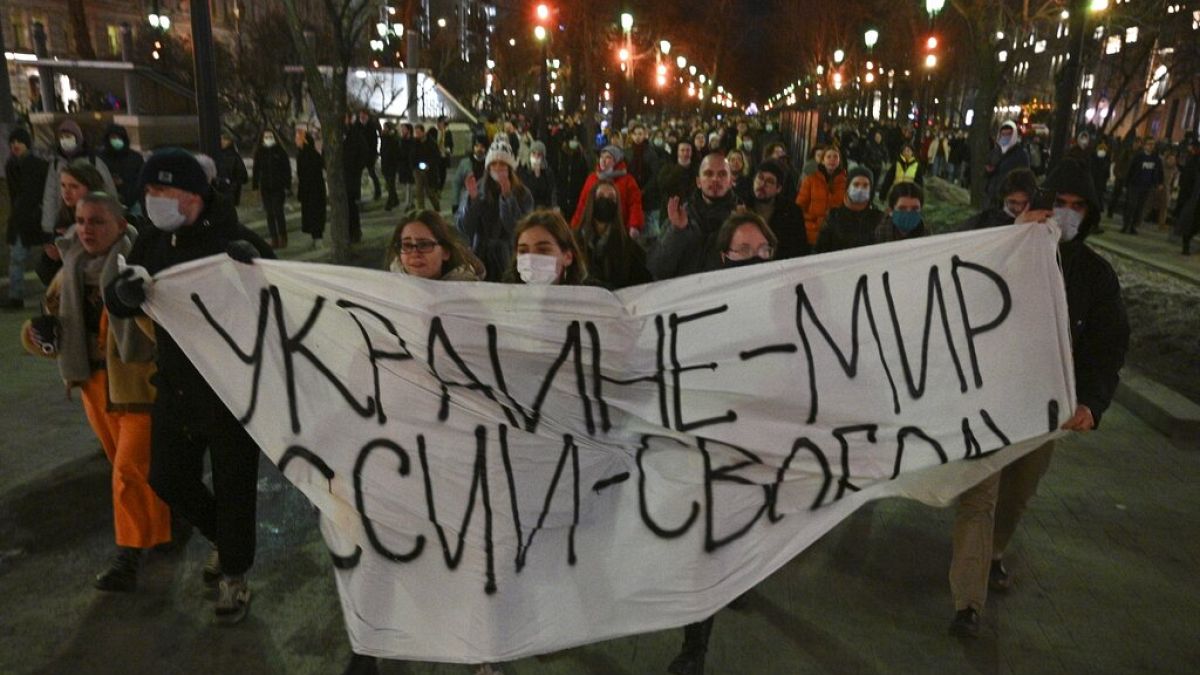 Акция протеста против военной спецоперации на Украине в Москве. 24 февраля 2022 года. 