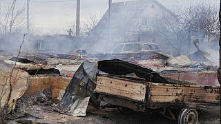 Destrozos tras un bombardeo a las afueras de Kiev, Ucrania