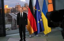 A német kancellár berlini tévébeszédének felvételén