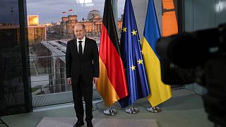 A német kancellár berlini tévébeszédének felvételén